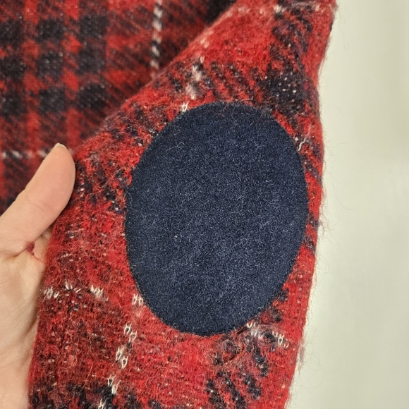 J‎ Crew Mohair Wool Blend Pullover Sweater Size XS Plaid With Elbow Patches Red - Picture 4 of 14